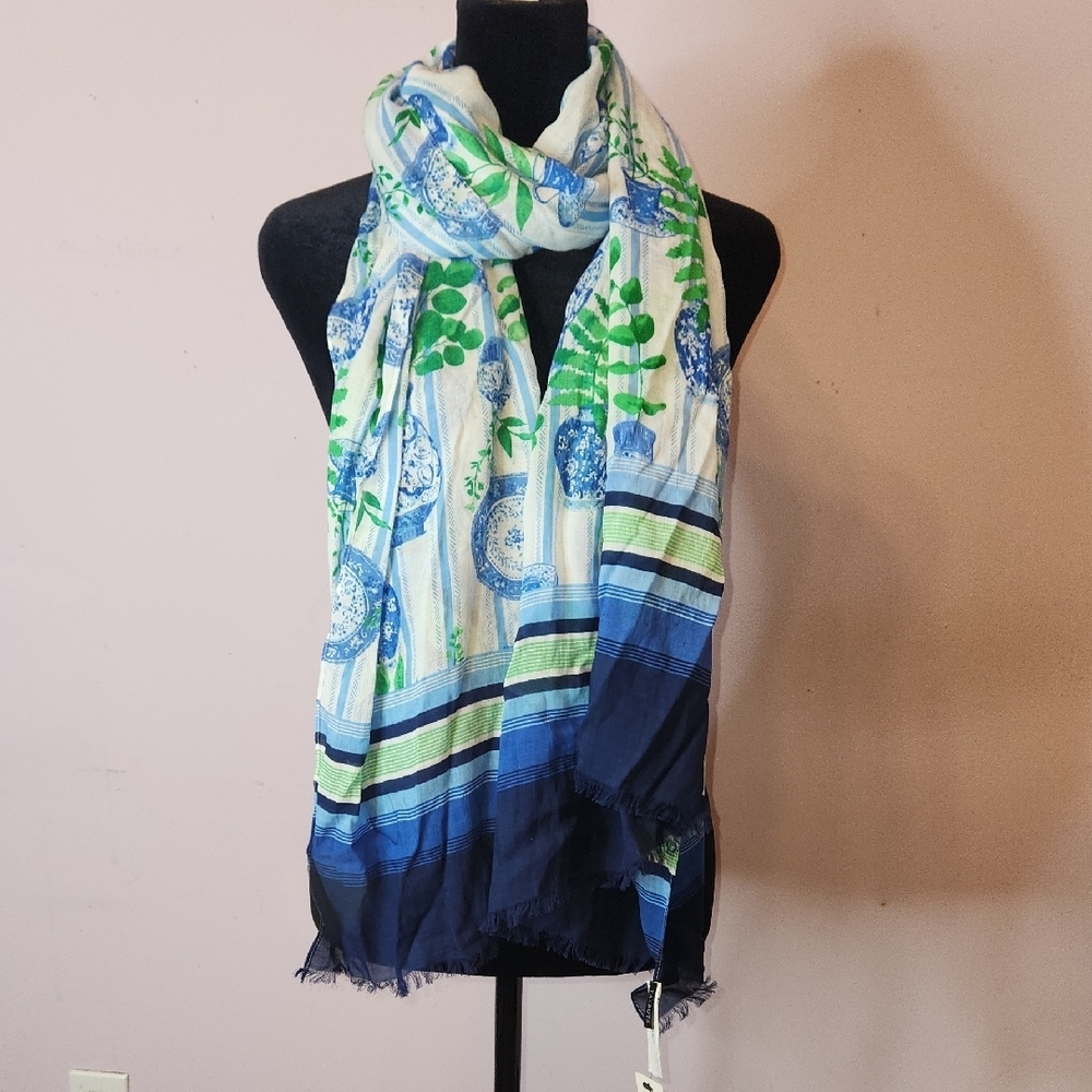 TALBOTS Floral Blue and Green Scarf